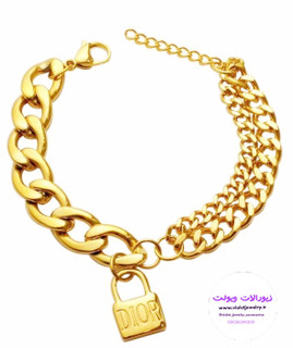 دستبند اسپرت استیل طلایی و نقره ای رنگ ثابت کد ۱۳۷۶